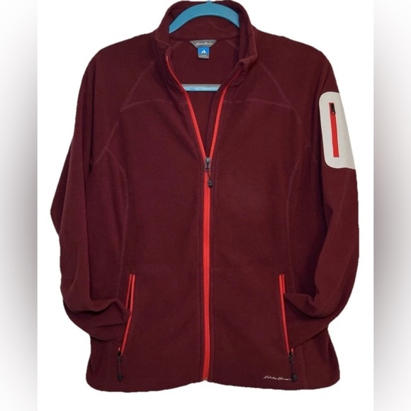 Eddie Bauer Tops - Eddie Bauer First Agent Sweatshirt Womens Large Maroon Fleece Zip Up Outdoors